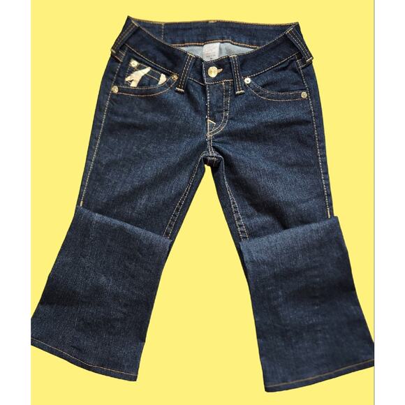 True Religion Joey Flare Jeans Twisted Leg Women's Size 28 NWOT Gold Foil Flap - Picture 2 of 6